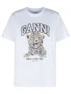 Ganni White T-shirt With Print And Logo Lettering On The Front In Cotton Woman In White