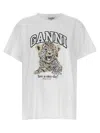 Ganni White T-shirt With Print And Logo Lettering On The Front In Cotton Woman