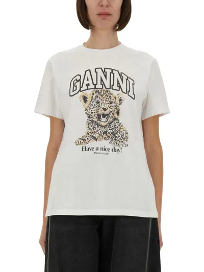 Ganni "leopard" T-shirt In White