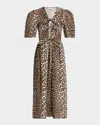 Ganni Belted Bow-embellished Leopard-print Cotton-poplin Midi Dress In Leopard