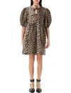 Ganni Leopard Tie String Mini Dress In Brown