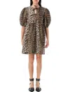 Ganni Printed Tie String Poplin Mini Dress In Multi