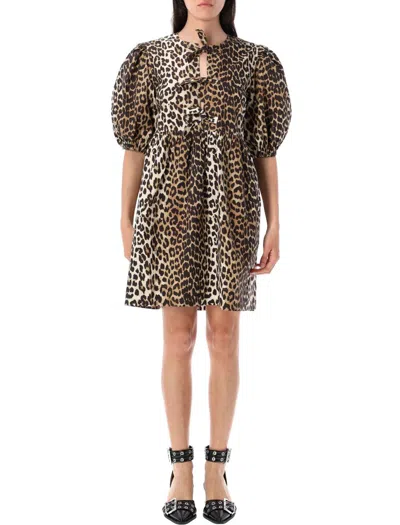 GANNI GANNI LEOPARD TIE STRING MINI DRESS