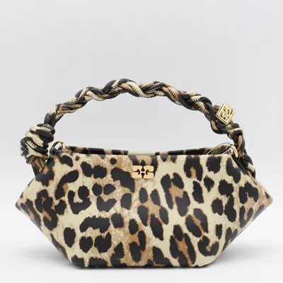 Ganni Leopard Top Handle Bag In Brown