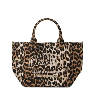 Ganni "leopard" Tote Bag In Brown