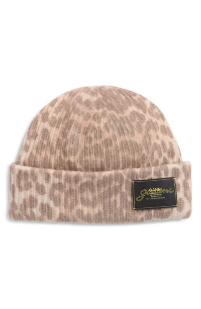 GANNI GANNI LEOPARD WOOL & RECYCLED WOOL BLEND BEANIE