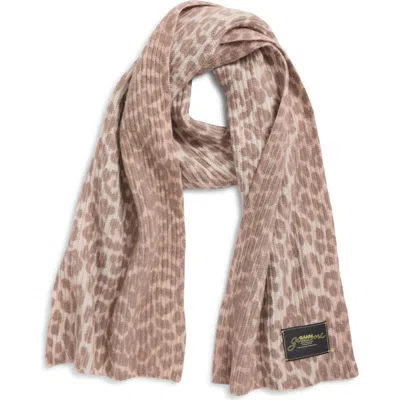 Ganni Leopard Wool Blend Knit Scarf In Multi