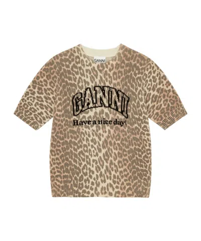 GANNI GANNI LEOPARD PRINTED T-SHIRT