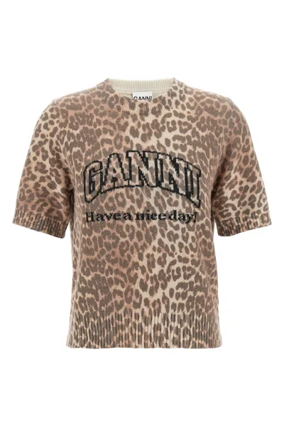 GANNI GANNI 'LEOPARD WOOL MIX' T-SHIRT
