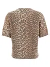 Ganni Leopard Print Wool Mix T-shirt