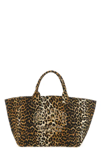 Ganni 'leopard Xxl' Shopping Bag In Brown