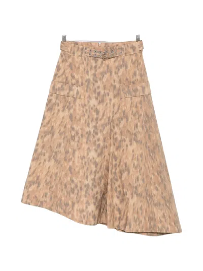 Ganni Leopard-print Belted Skirt In Brown