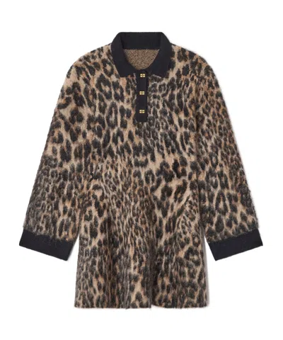 Ganni Leopard-print Button Mini Dress In Animal Print