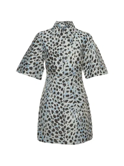 Pre-owned Ganni Leopard-print Collared Mini Dress In Neutrals