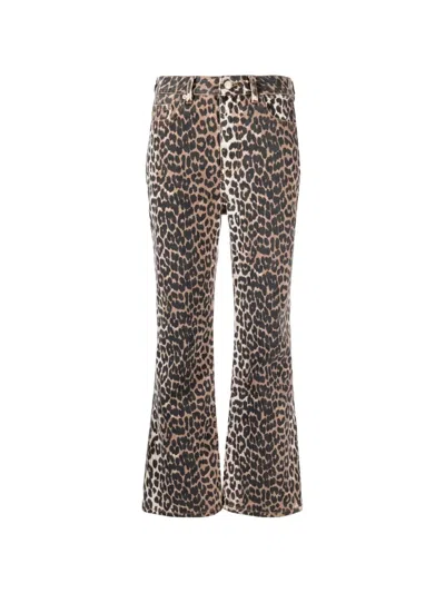 Ganni Leopard-print Cropped Jeans In Brown