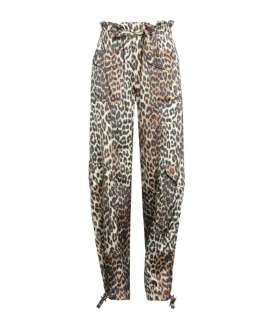 Ganni Leopardprint Elasticwaist Trousers In Animal Print