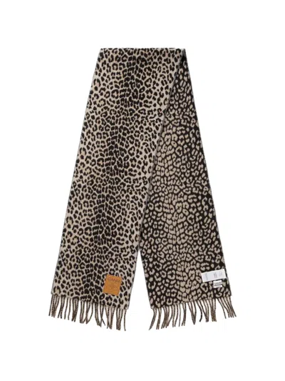 Ganni Leopard-print Fringed Scarf In Multi