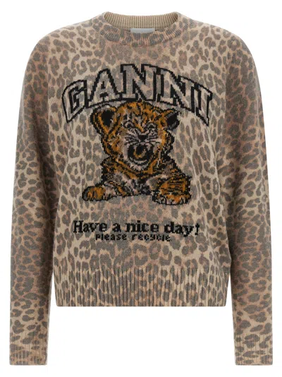 Ganni Leopard-print Intarsia Sweater In Animal Print