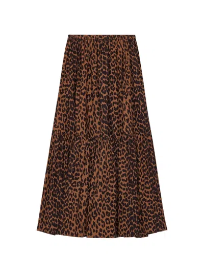 Ganni Leopard-print Maxi Skirt In Brown