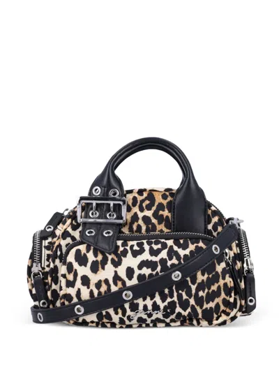 Ganni Leopard Printed Buckle Detailed Mini Tote Bag In Animal Print