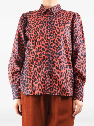 Pre-owned Ganni Leopard-print Shirt In Red