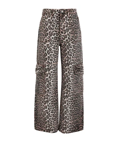 Ganni Leopard-print Straight-leg Cargo Jeans In Black