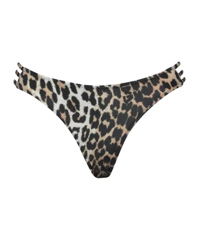 Ganni Leopardprint Stretch Bikini Bottom In Animal Print