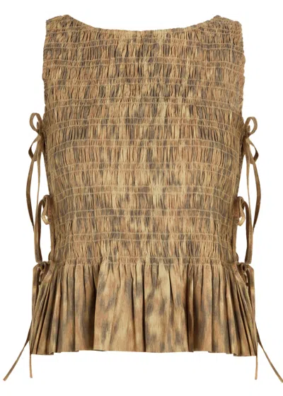 Ganni Leopard-print Stretch-cotton Poplin Top In Brown