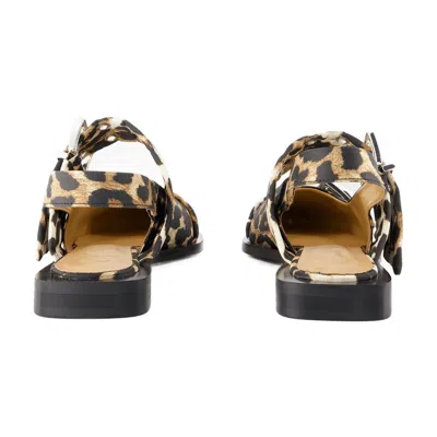 Ganni Leopard-print Synthetic Flat In Brown