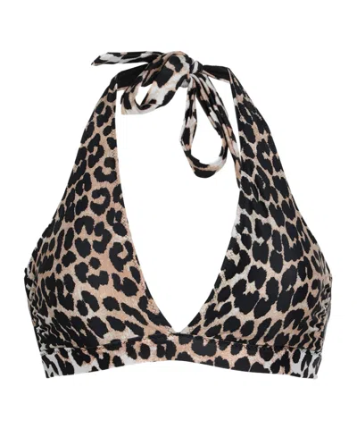 Ganni Leopard-print Triangle Bikini In Purple