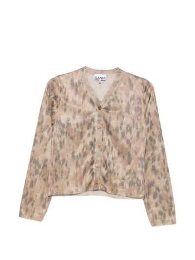 Ganni Leopard-print V-neck Cardigan In Neutral