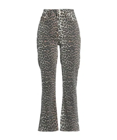 Ganni Leopardprint Washed Denim Bootcut Pants In Multi