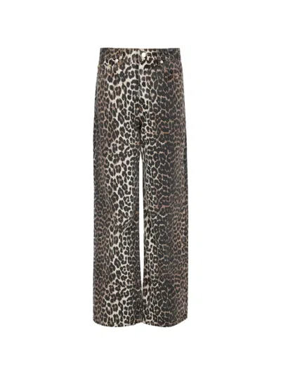 Ganni Lari Jeans In Leopard Print In Animal Print