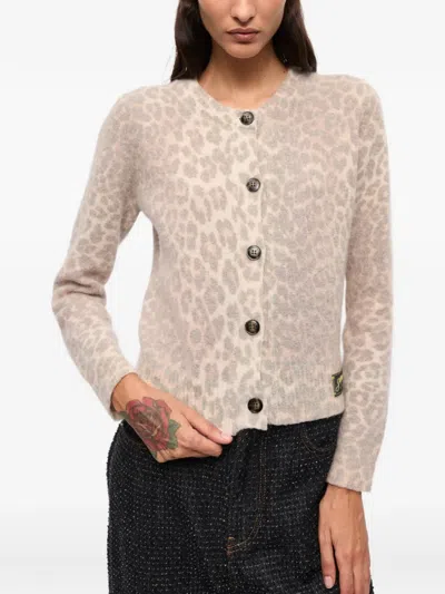 Ganni Leopard-printed Cardigan In Neutral