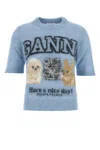 Ganni Womens Soft Chambray Logo Puppies Wool-blend Knit Top