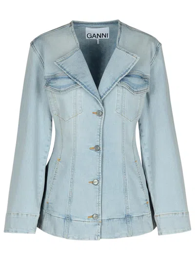 Ganni Light Blue Cotton Blazer Women