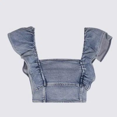Ganni Ruffle Denim Top In Blue
