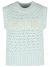 Ganni Light Blue Cotton Blend Vest In Light Blue