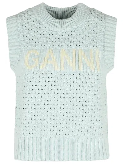 Ganni Light Blue Cotton Blend Vest