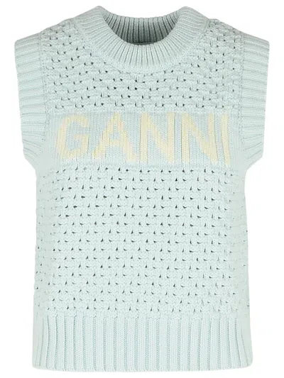 GANNI GANNI LIGHT BLUE COTTON BLEND VEST