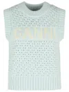 Ganni Light Blue Cotton Blend Vest In Blue