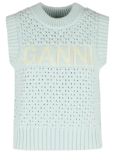 GANNI GANNI LIGHT BLUE COTTON BLEND VEST WOMEN