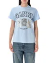 Ganni Basic Cotton Jersey Animals Relaxed T-shirt In Blue