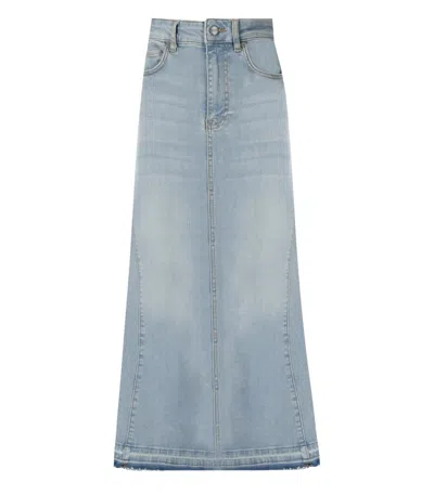 Ganni Pleated Denim Midi Skirt In Multi