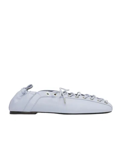 Ganni Light Blue Lace-up Ballerinas In White