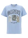 Ganni Basic Cotton Jersey Animals Relaxed T-shirt In Blue