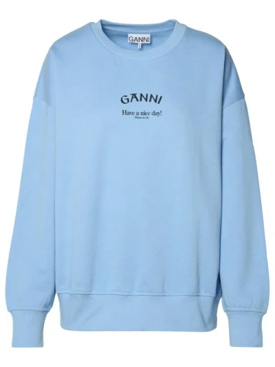 Ganni Light Blue Organic Cotton Sweatshirt