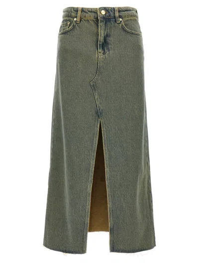 GANNI GREY OVERDYED HEAVY DENIM MAXI SKIRT