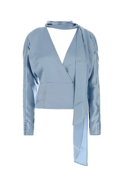 Ganni Light Blue Satin Blouse