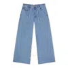 Ganni Light Blue Stone Denim Wide Drawstring Jeans In Blue